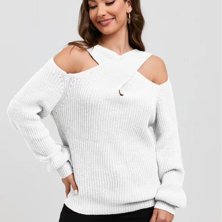 Damen Off-Shoulder Strickpullover mit asymmetrischem Design Drune