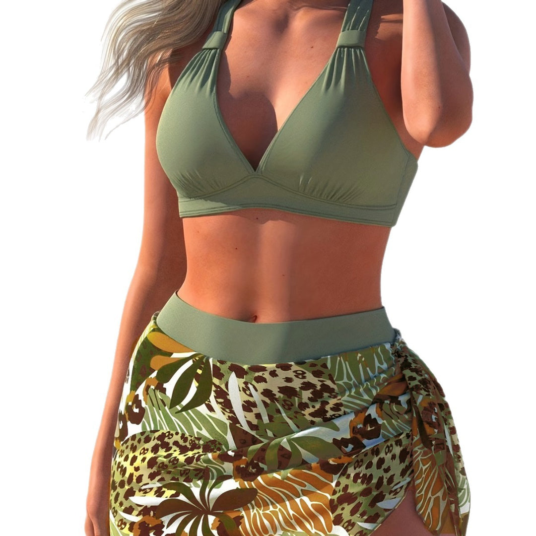 Damen Triangel-Bikini-Set mit Wickelrock und verstellbaren Trägern Drune
