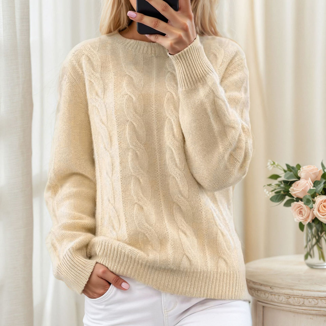 Damen nan kuscheliger Zopfstrickpullover mit Rundhalsausschnitt Drune