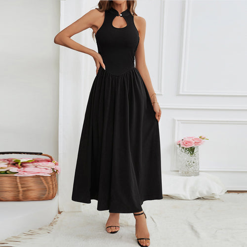 Damen Maxikleid mit schickem Schlüssel-Ausschnitt und fließendem Rock Drune