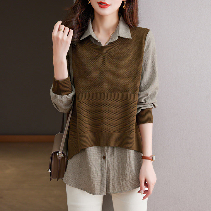 Damen Strickpullover mit einzigartiger Layered-Optik und feiner Struktur Drune