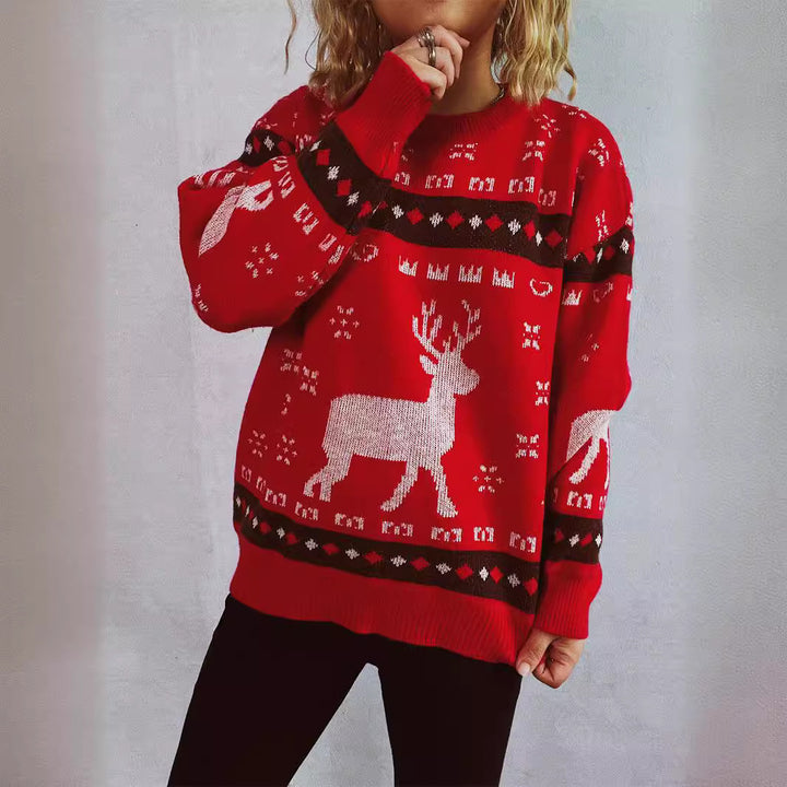 Damen Weihnachtspullover mit festlichem Rentier-Motiv und bequemer Passform Drune
