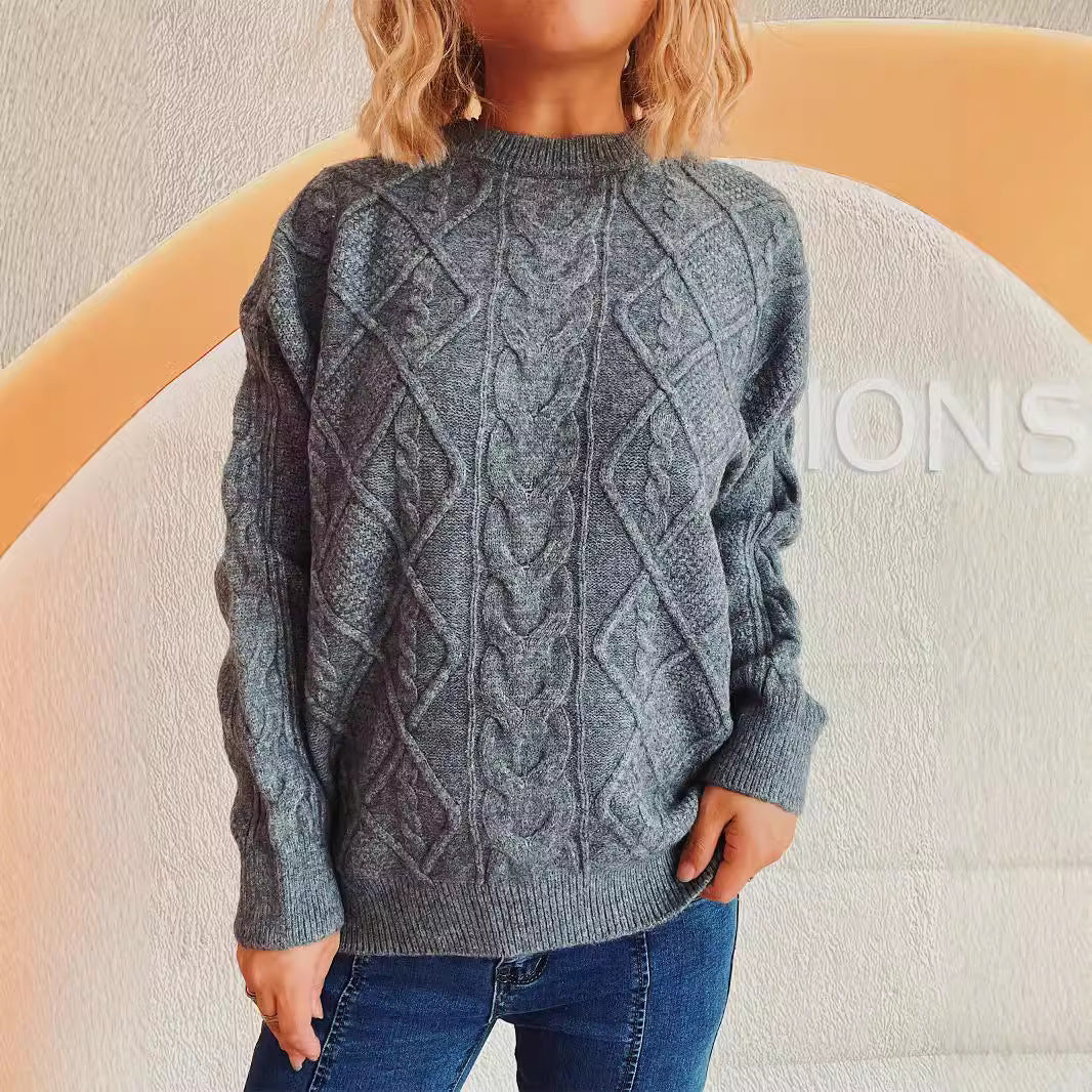 Damen Grobstrukturierter Strickpullover mit Zopf-Design Drune