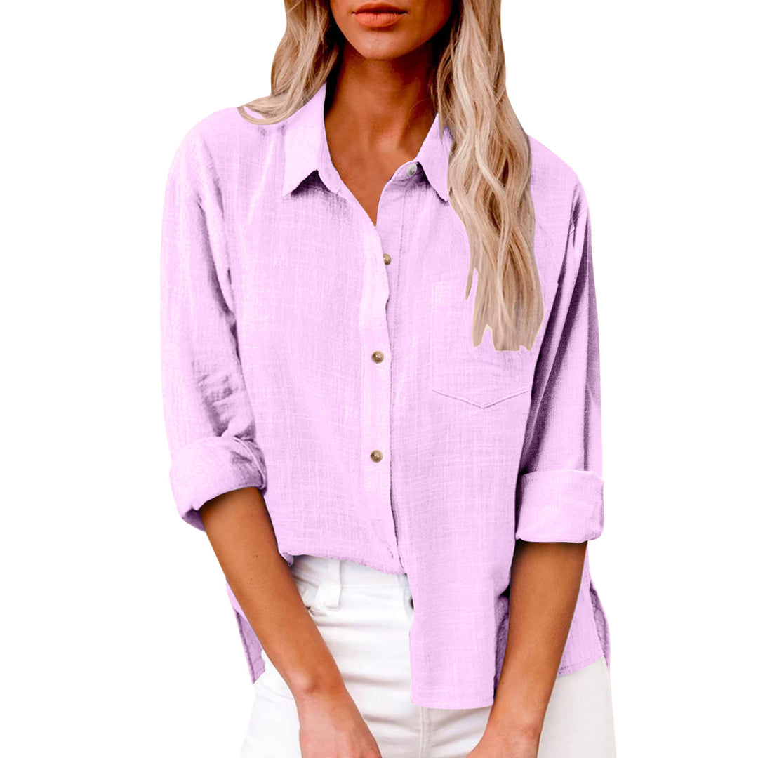 Damen nan oversized Leinen-Baumwollmix Hemdbluse mit Brusttasche und krempelbaren Ärmeln Drune