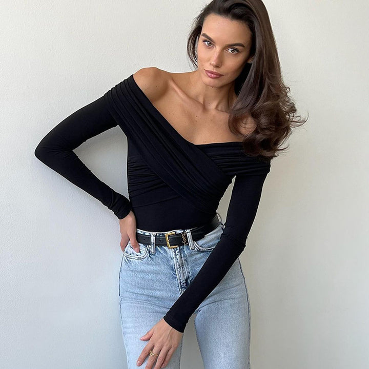 Damen Body mit schulterfreiem Design und drapierten Ärmeln Drune
