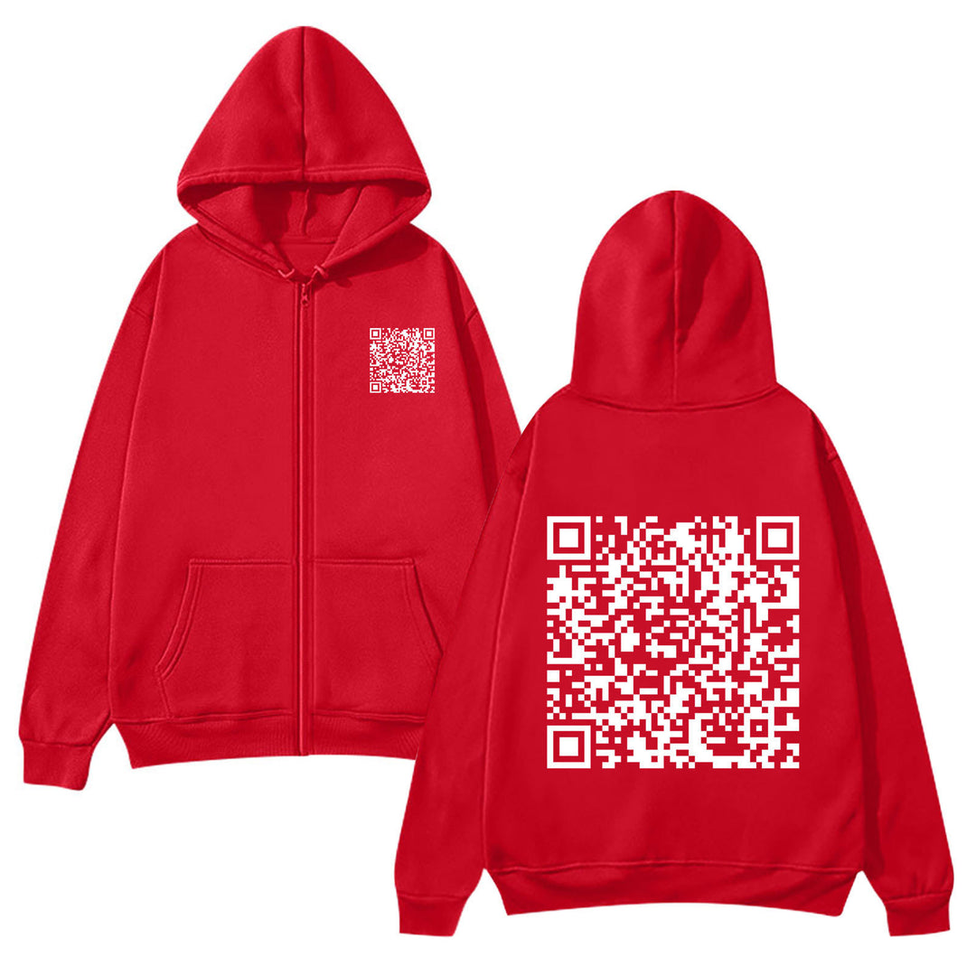 Damen Kapuzenjacke mit QR-Code-Design und weichem Fleece Drune