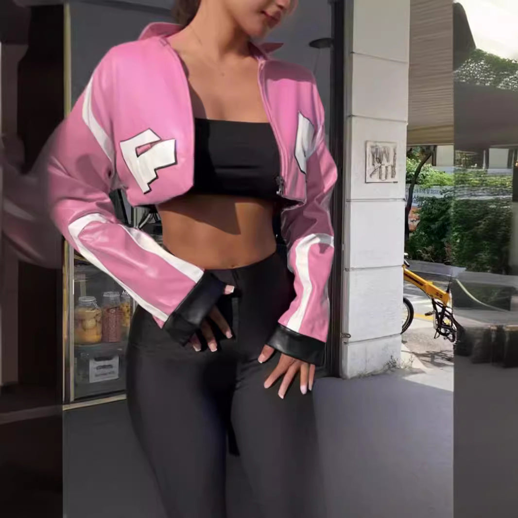 Damen cropped Kunstlederjacke im auffälligen Design Drune