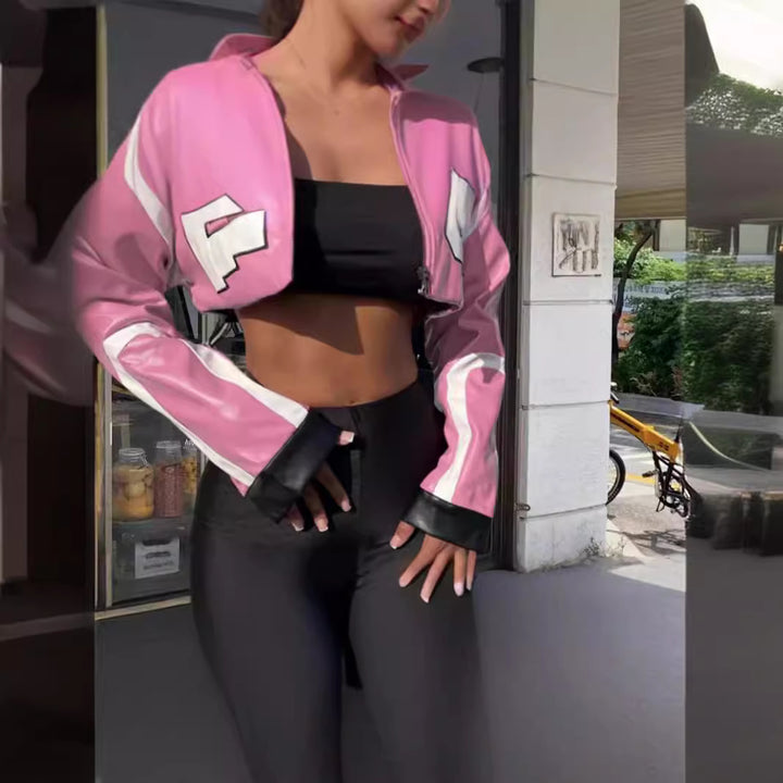 Damen cropped Kunstlederjacke im auffälligen Design Drune