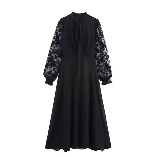 Damen Maxi-Kleid mit floralem Spitzenoberteil und elegantem Bindegürtel Drune