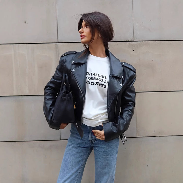 Damen Kunstlederjacke im Biker-Stil mit optimierter Passform Drune