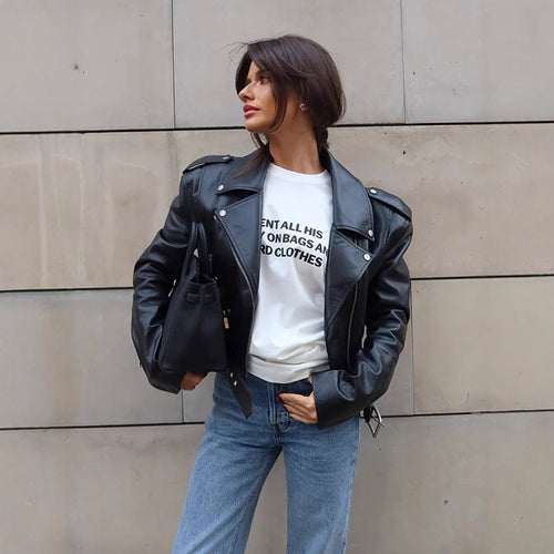 Damen Kunstlederjacke im Biker-Stil mit optimierter Passform Drune
