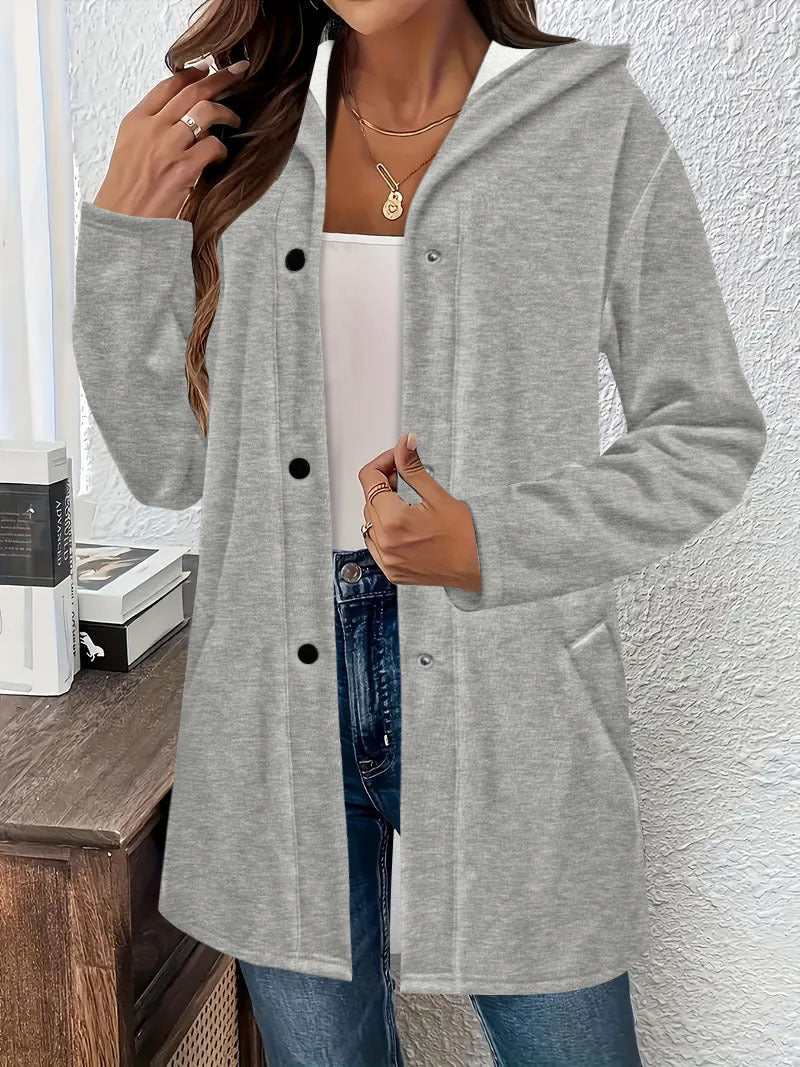 Damen Modischer Longcardigan mit Kapuze und praktischen Taschen Drune