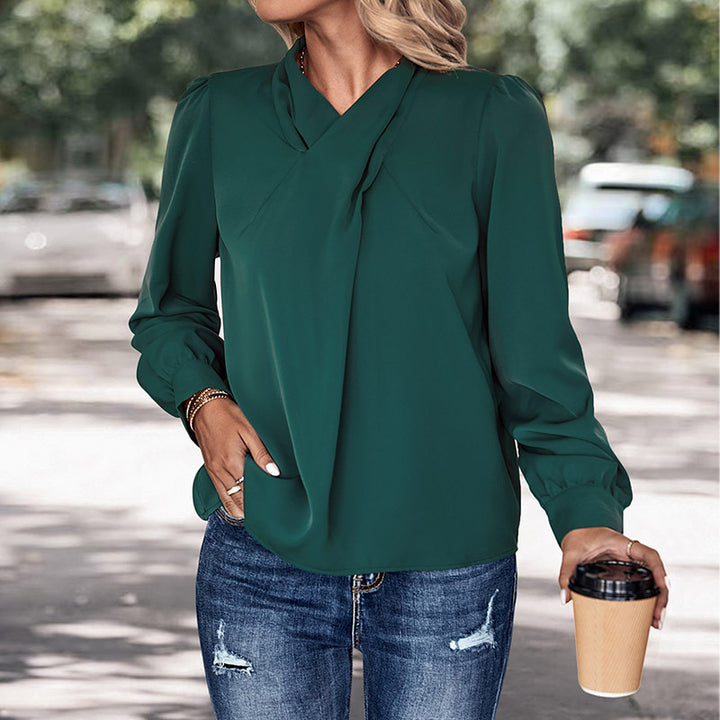 Damen Bluse mit elegantem Stehkragen und modernen Puffärmeln Drune