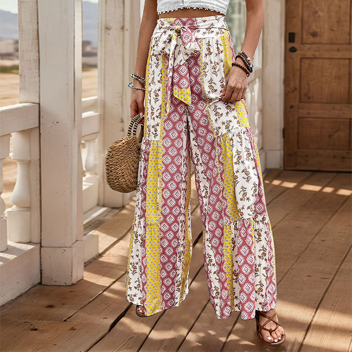 Damen weite Palazzo-Hose mit floralem Muster und elastischem Taillenzug Drune