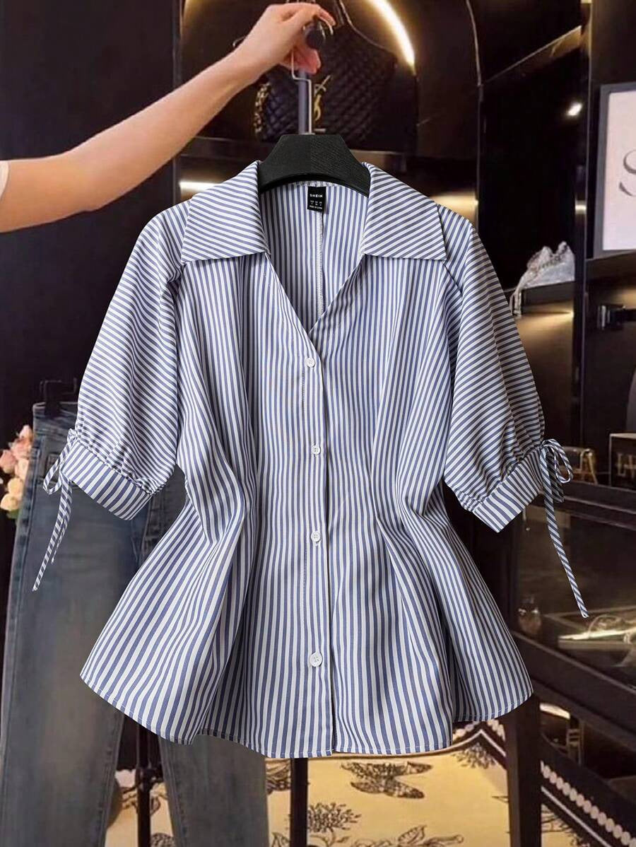 Damenbluse mit eleganten Rüschendetails und modischem Streifenmuster Drune
