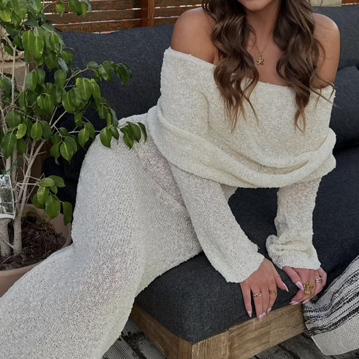 Damen Off-Shoulder Maxikleid mit langem Arm und elegantem Stoff Drune
