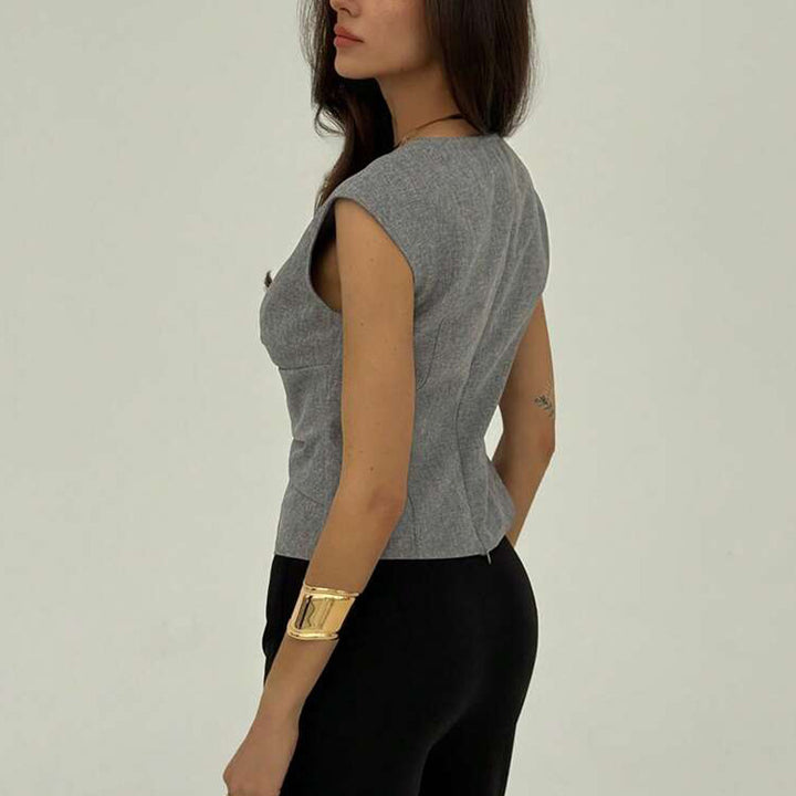 Damen elegantes Wickeloberteil mit raffiniertem Schnitt und Plissee-Details Drune