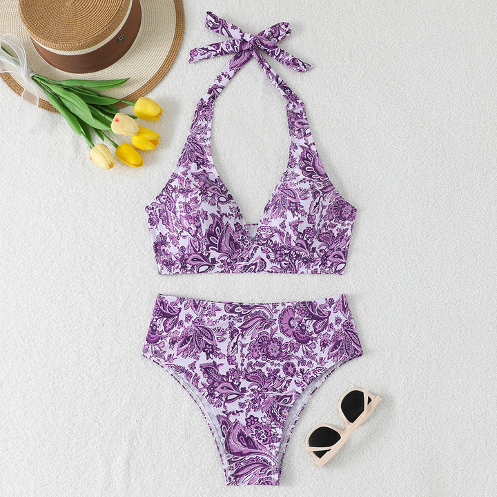 Damen Hochtailliertes Bikini-Set mit floralem Design und verspieltem Halteroberteil Drune