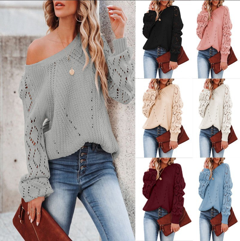Damen Strickpullover mit detailliertem Lochmuster und lässigem Schnitt Drune