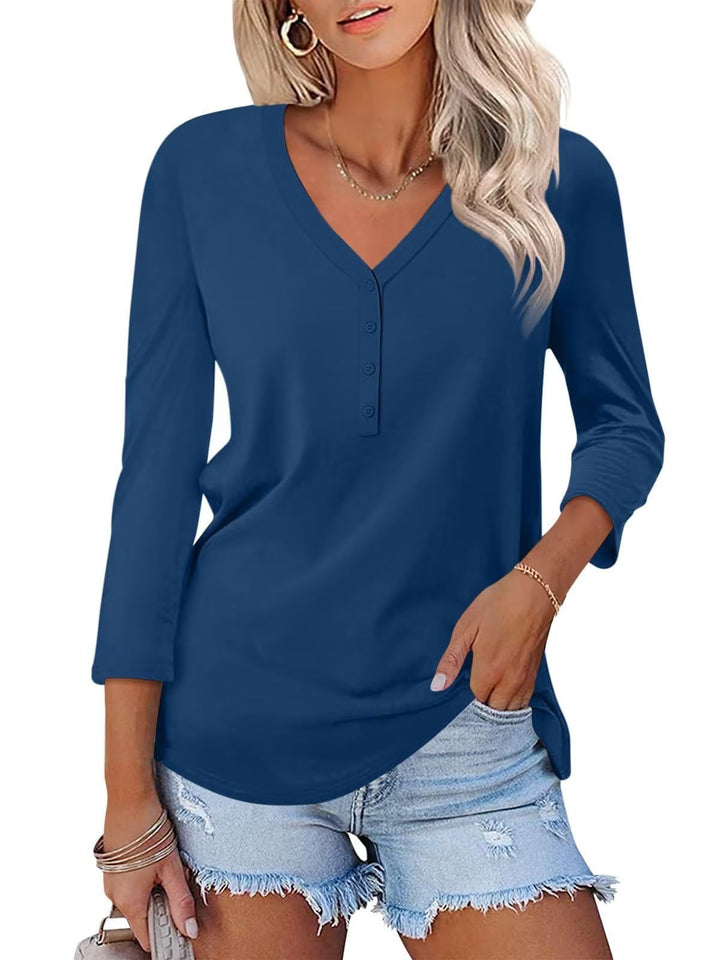 Damen Langärmliges V-Ausschnitt Shirt Drune