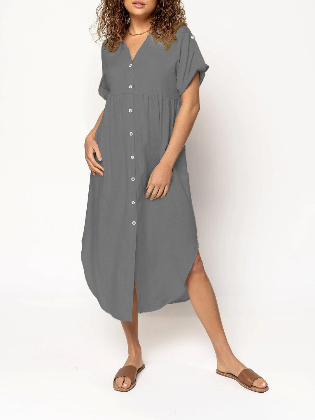 Damen Hemdkleid mit bodenlangem Schnitt und Knopfdetails Drune
