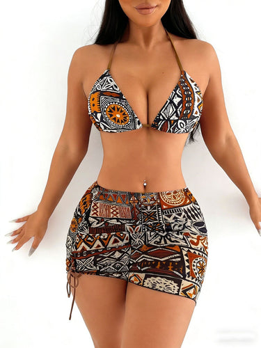 Damen Triangel-Bikini mit kontrastierenden Mustern Drune
