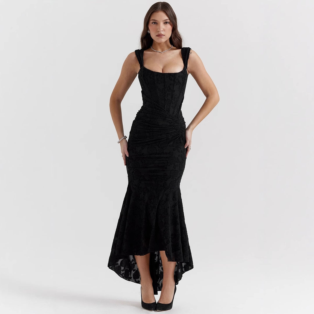 Damen Elegantes Maxikleid mit floralem Relief und asymmetrischem Saum Drune