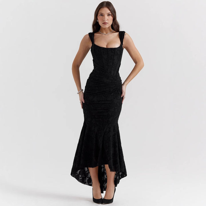Damen Elegantes Maxikleid mit floralem Relief und asymmetrischem Saum Drune