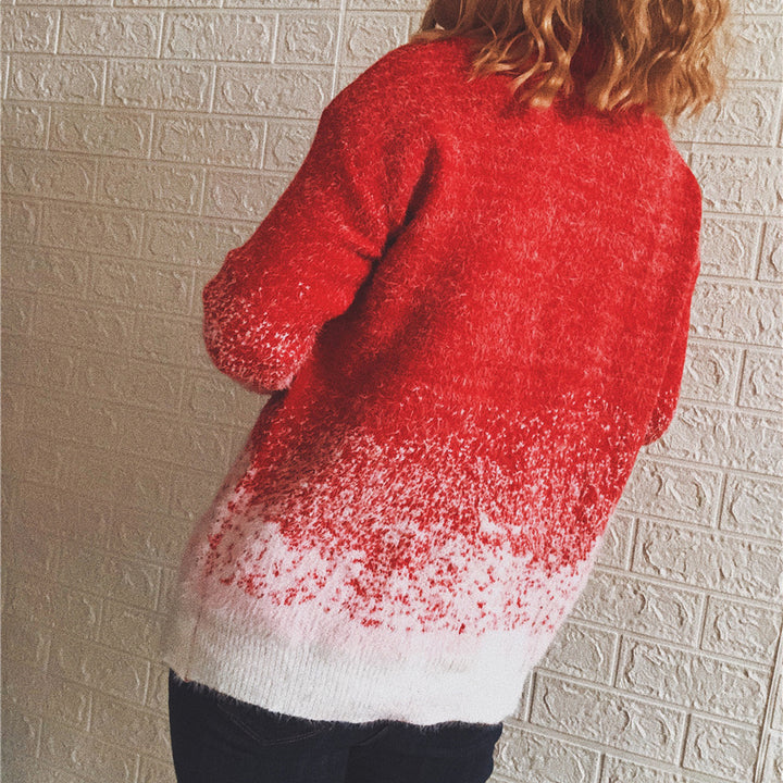 Damen festlicher Strickpullover mit winterlichem Schneeflockenmotiv Drune