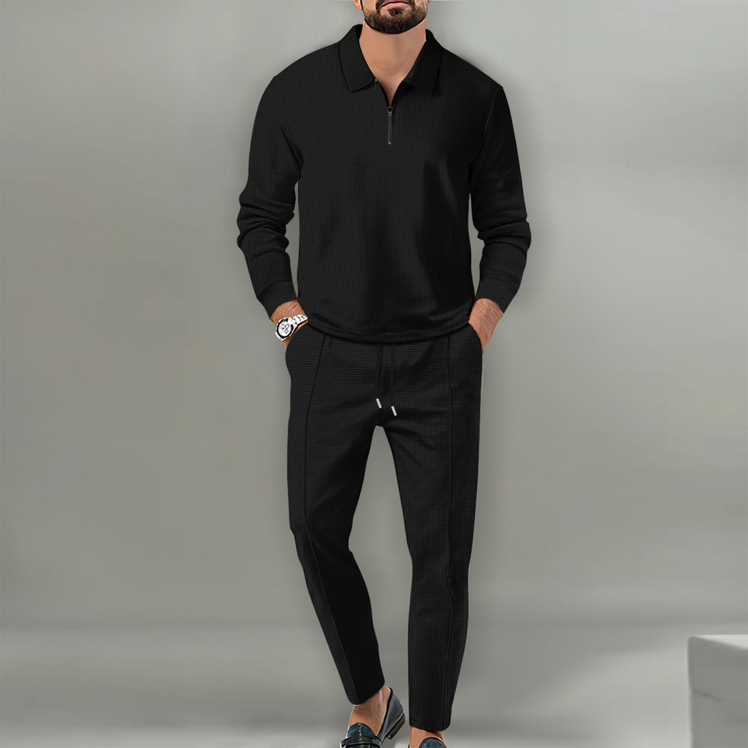 Herren nan Langarm-Henley-Poloshirt mit Halbzip und konischer Jogginghose Drune