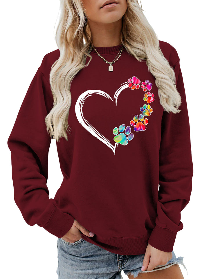Damen Sweatshirt mit kreativem Pfotenherz-Design Drune