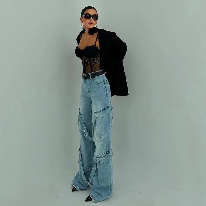 Damen Cargo-Jeans mit einzigartigen Applikationen und auffälligem Design Drune