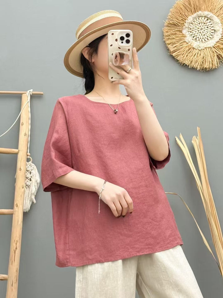 Damen Relaxed Fit Leinen Oversized Top Drune