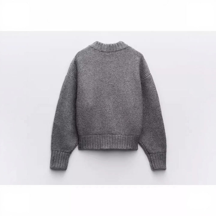 Damen moderne Strickjacke mit voluminösen Ärmeln und Reißverschluss Drune