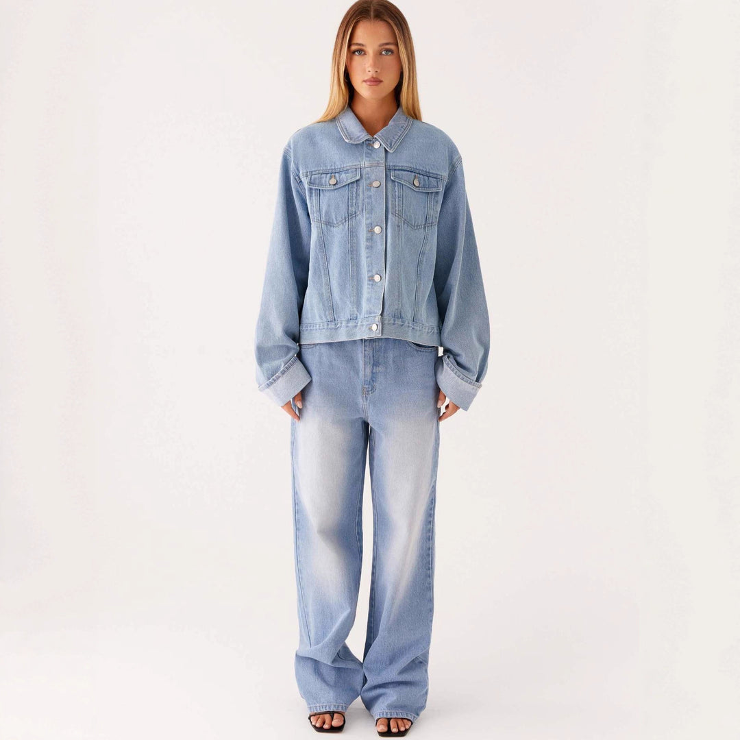 Damen trendige Denimjacke im lässigen Schnitt mit aufgesetzten Taschen und Knopfdetails Drune
