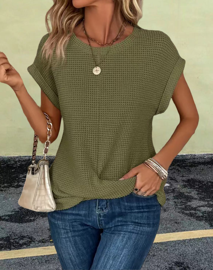 Damen lässiges Waffelstrickoberteil mit lockerer Passform Drune