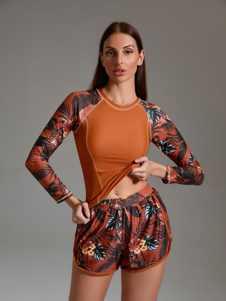 Damen Sportliches Surfanzug-Set mit floralem Design und nahtlosem Schnitt Drune