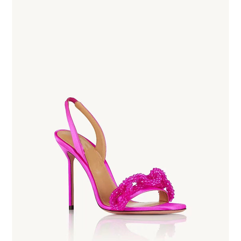 Damen Elegante Hochhackige Slingback-Sandalen mit Verziertem Schleifen-Detail Drune