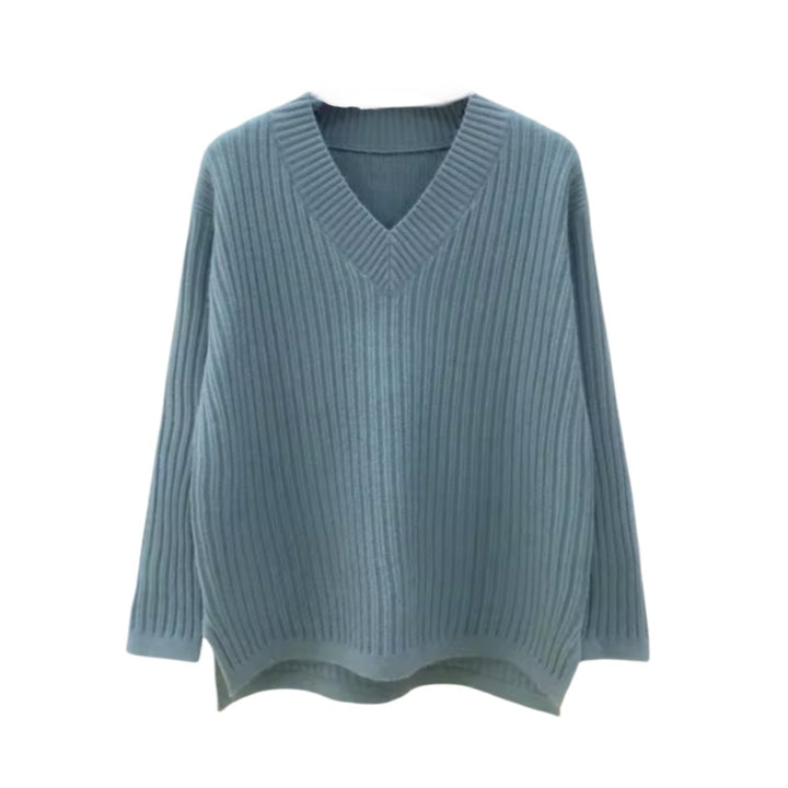 Damen V-Ausschnitt Strickpullover mit feiner Rippstruktur und lässigem Schnitt Drune