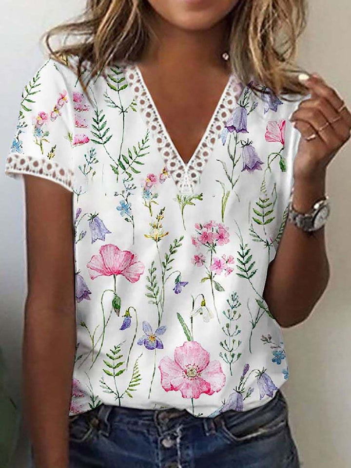 Drune | Elegantes Kurzarm-V-Ausschnitt-T-Shirt für Frauen