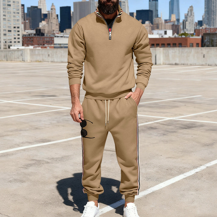 Herren nan stylisches Jogginganzug-Set mit Halbzip, gestreiften Seitenstreifen und konischer Joggerhose Drune