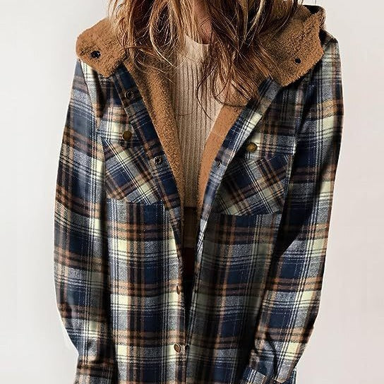 Damen Flanelljacke mit gefütterter Kapuze Drune