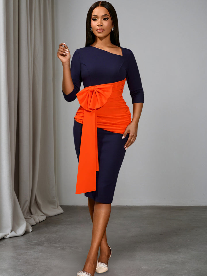 Damen Effortlessly Chic Kleid mit asymmetrischem Design und voluminösem Rüschenelement Drune