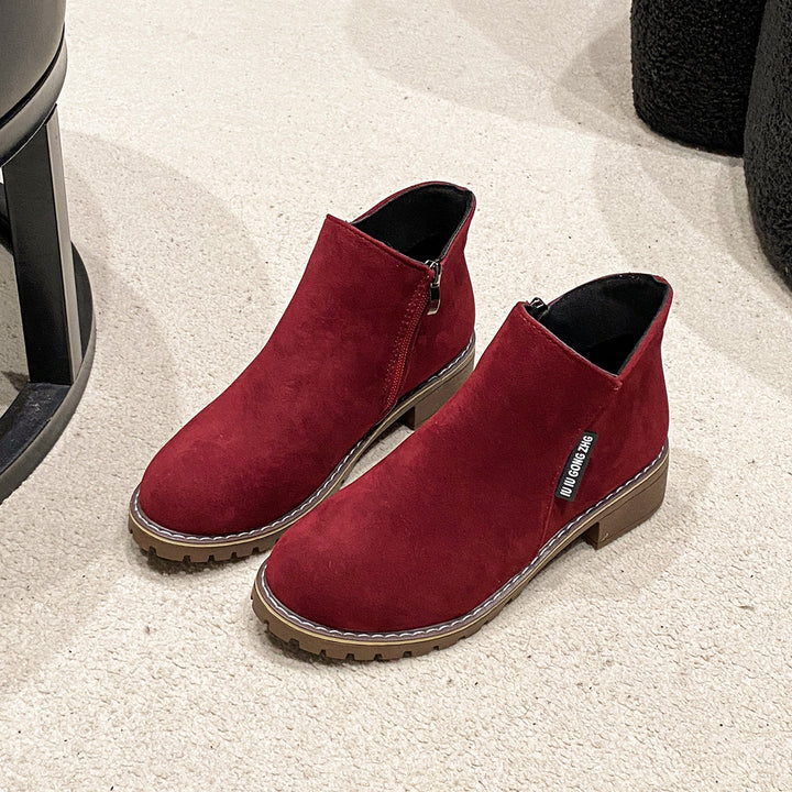 Damen nan kurze Reißverschluss-Stiefelette aus Veloursoptik mit profiliertem Traktorsohlensystem und gepolstertem Komfortfutter Drune