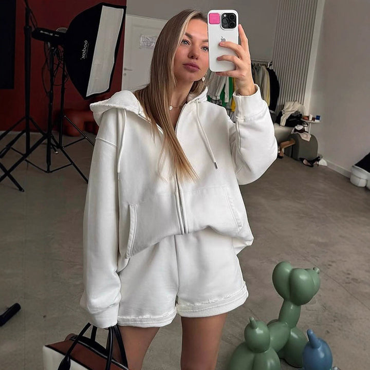 Damen bequeme Sweatshorts mit Oversized Hoodie Drune