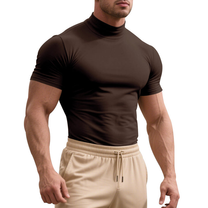 Herren Sportliches Kurzarm-Turtleneck-Oberteil aus feuchtigkeitsregulierendem Material Drune