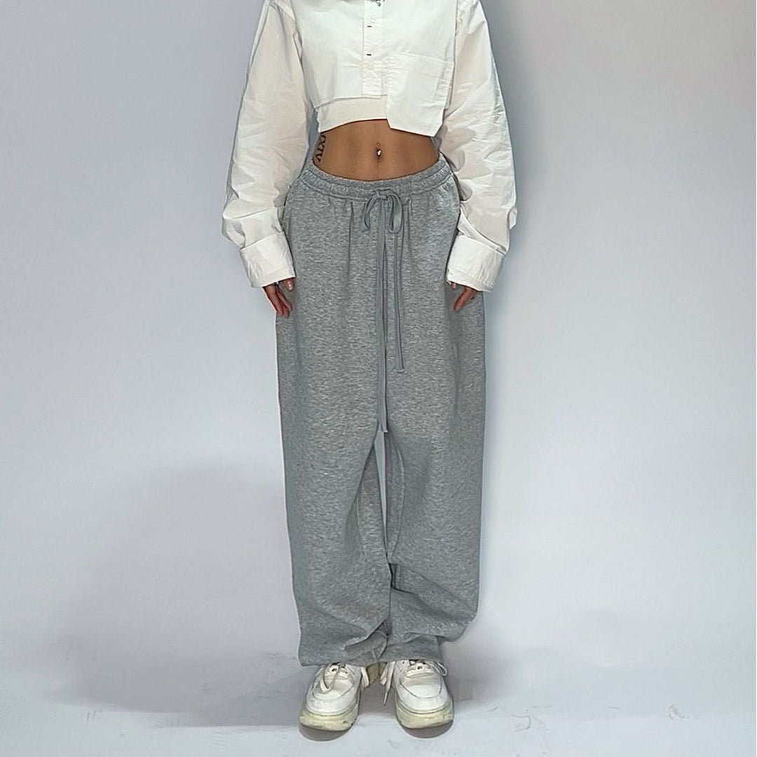 Damen nan weit geschnittene Loungehose mit hohem Bund extra weitem Bein und Tunnelzug Drune