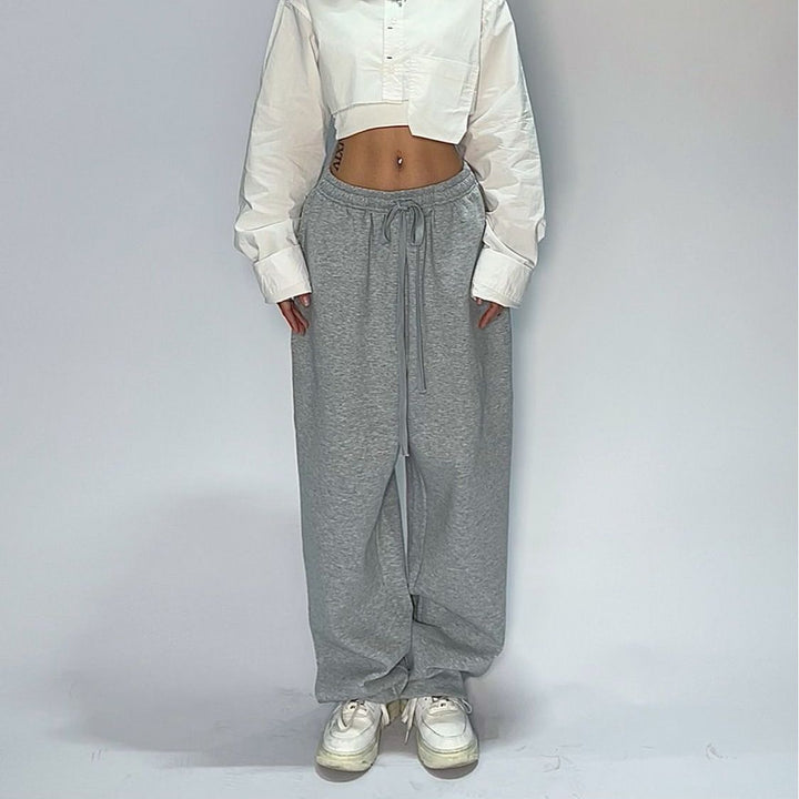 Damen nan weit geschnittene Loungehose mit hohem Bund extra weitem Bein und Tunnelzug Drune