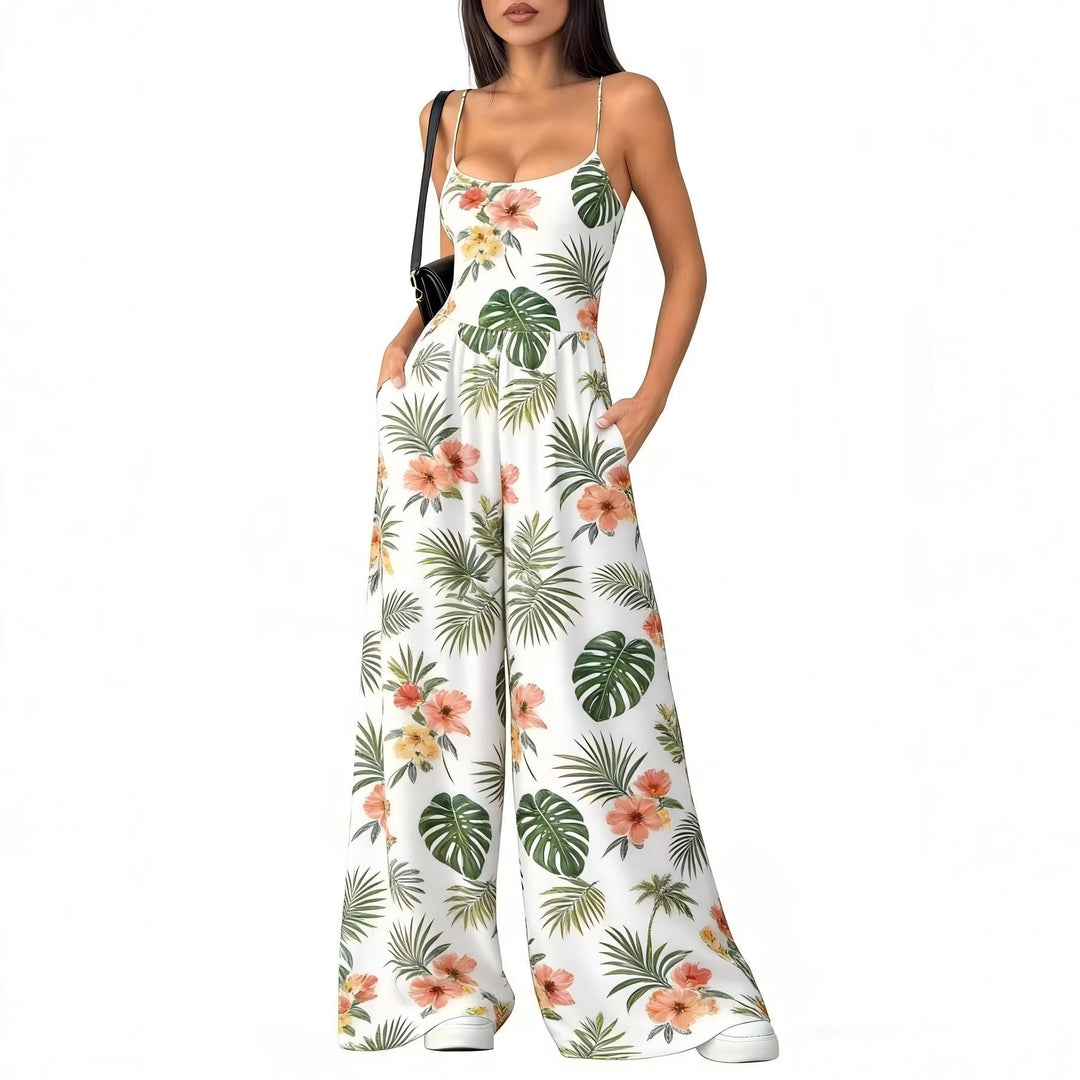 Damen Eleganter Jumpsuit mit geometrischem Print und breiten Beinen Drune