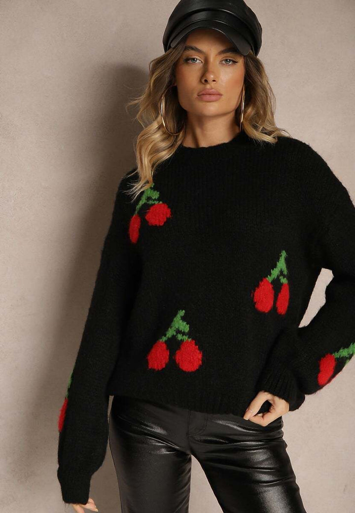 Damen Strickpullover mit fruchtigem Kirschmotiv und lässigem Schnitt Drune